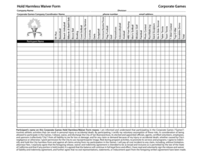 Corporate Games Hold Harmless Waiver Form