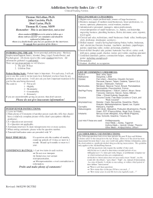 Addiction Severity Index Clinical Form
