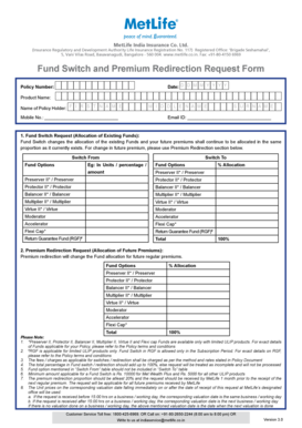 MetLife India Fund Switch and Premium Redirection Request Form