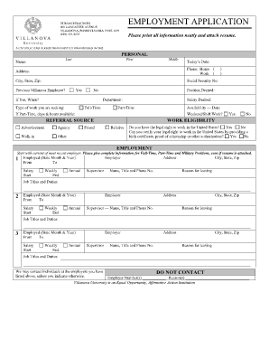 Villanova University Employment Application