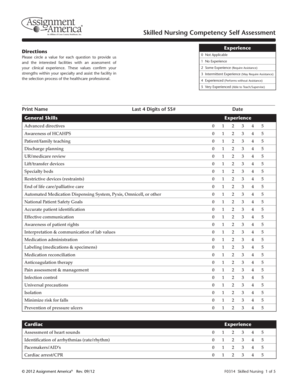 Skilled Nursing Competency Self Assessment Form