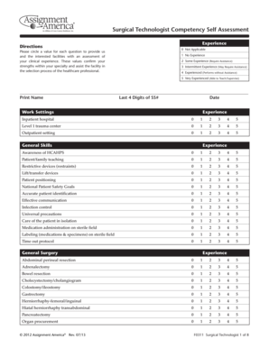 Surgical Technologist Competency Self Assessment Form