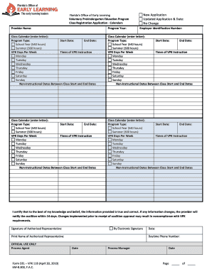Florida VPK Class Registration Application