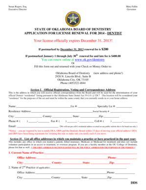 Oklahoma Dentist License Renewal Application