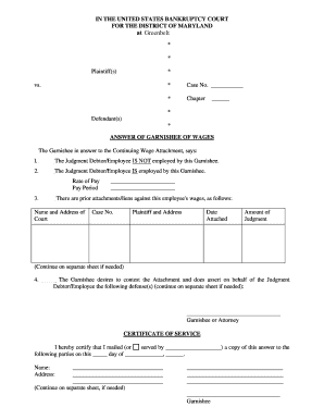 Answer of Garnishee of Wages