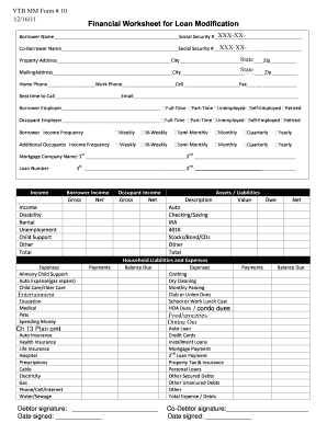 Loan Modification Financial Worksheet