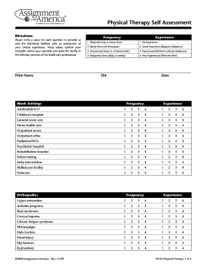 Physical Therapy Self Assessment Form