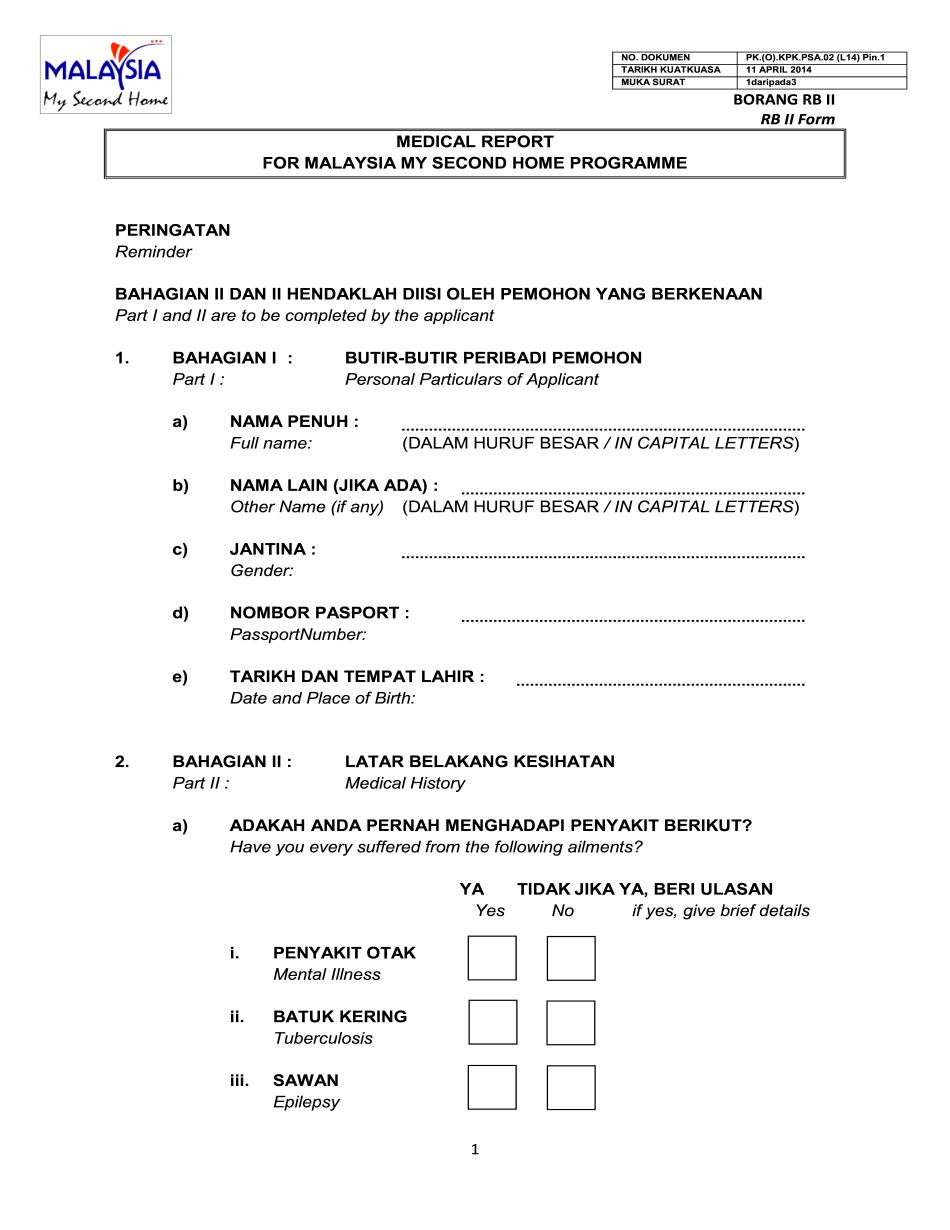Malaysia Medical Report Form