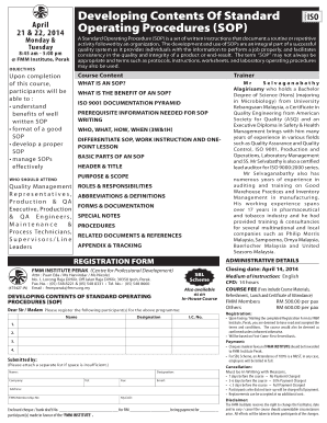 Developing Contents of standard operating Procedures soP