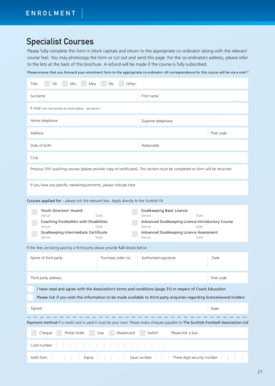 Enrollment Form for Specialist Courses