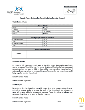 Player Registration Form with Parental Consent