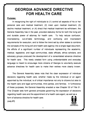 Georgia Advance Directive for Health Care