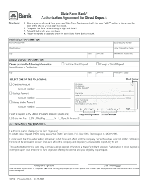 State Farm Bank Direct Deposit Authorization Agreement