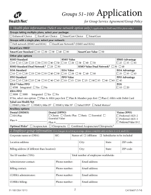 Groups 51–100 Application for Group Service Agreement/Group Policy