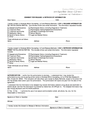 Consent for Release & Retrieve of Information