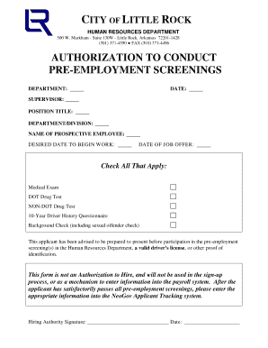 Authorization to Conduct Pre-Employment Screenings