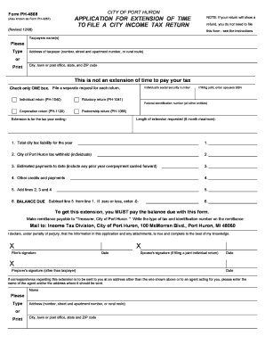 City of Port Huron Income Tax Extension Application