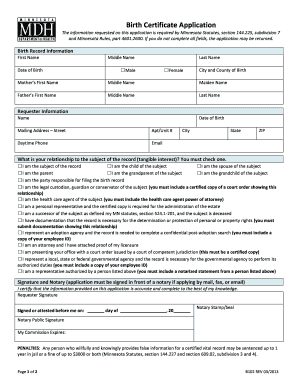 Minnesota Birth Certificate Application