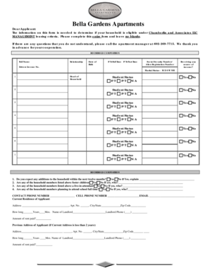 Bella View Apartments Lease Application Form