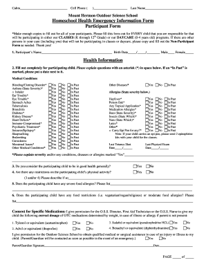 Homeschool Health Emergency Information Form