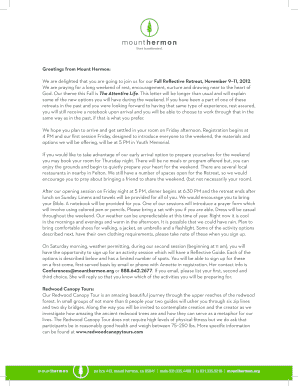 Fillable Online Mounthermon Fall Reflective Retreat Welcome Letter