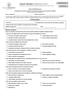 Mount Hermon Personal Reference Form