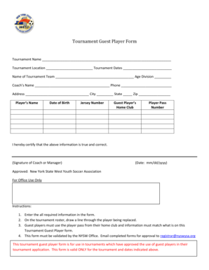 Tournament Guest Player Form