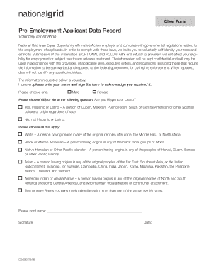 Pre-Employment Applicant Data Record