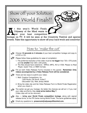2006 Odyssey of the Mind Video Release Form