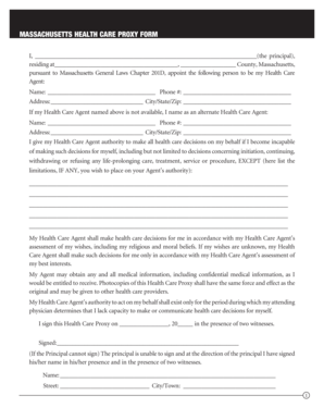 Massachusetts Health Care Proxy Form