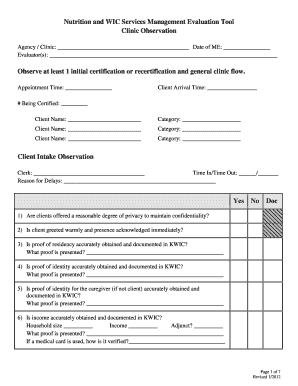 Nutrition and WIC Services Management Evaluation Tool