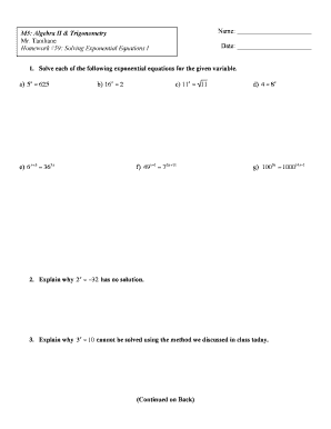 Algebra II & Trigonometry Homework