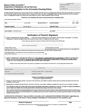 Missouri State University Commuter Exception Form