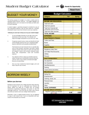 BUDGET YOUR MONEY Budget Calculator - Student Financial - finaid ucf