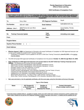 Florida DOE Certificate of Completion Form