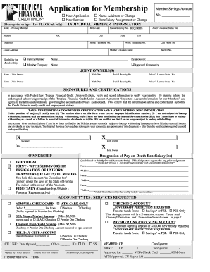 Tropical Financial Credit Union Membership Application