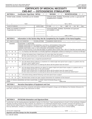Certificate of Medical Necessity for Osteogenesis Stimulators