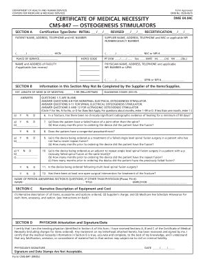 Certificate of Medical Necessity for Osteogenesis Stimulators