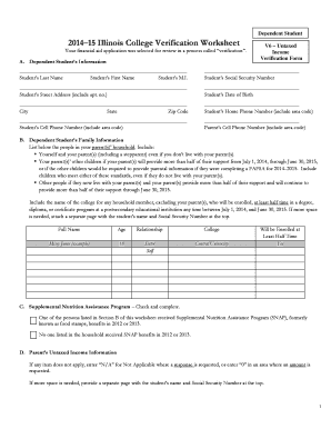 2014–15 Illinois College Verification Worksheet