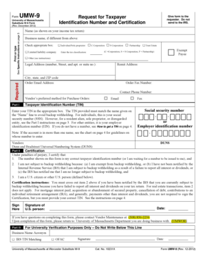 University of Massachusetts Substitute W-9 Form