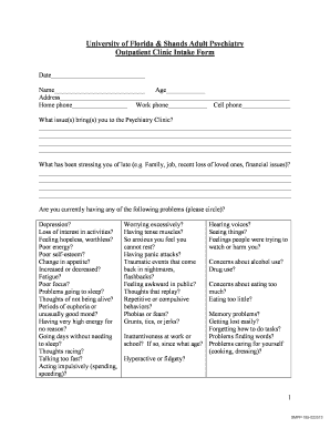 University of Florida Adult Psychiatry Outpatient Clinic Intake Form