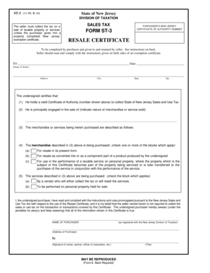 New Jersey Sales Tax Resale Certificate