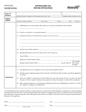 Kentucky Withholding Tax Refund Application