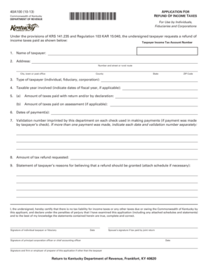 Kentucky Income Tax Refund Application