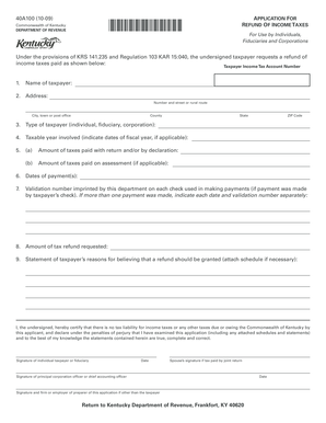 Kentucky Income Tax Refund Application