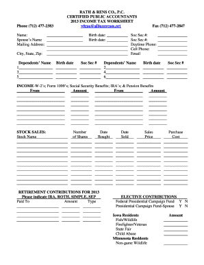2013 Income Tax Worksheet
