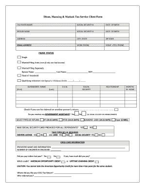 Dixon Manning Matlock Tax Service Client Form