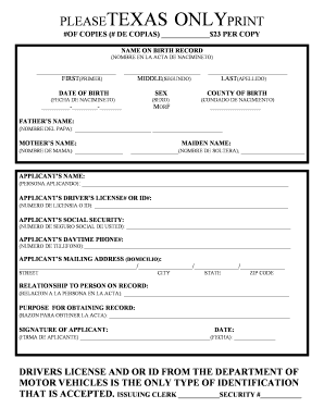 Texas Birth Certificate Application