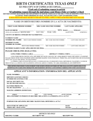 Texas Birth Certificate Application