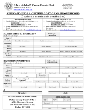 Application for Certified Copy of Marriage Record